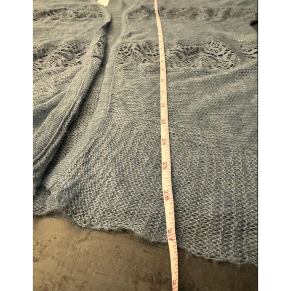 Chico's NWT Blue Gray Crochet Open Short Sleeve Cardigan - Sz 0 (S/4) - Picture 7 of 12